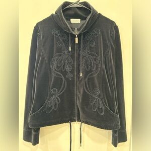St. John Sport Women's Velvet Velour Black Zipper Embroidered Jacket full zip